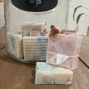 Handcrafted Soap Bars with Pink and Blue Accents